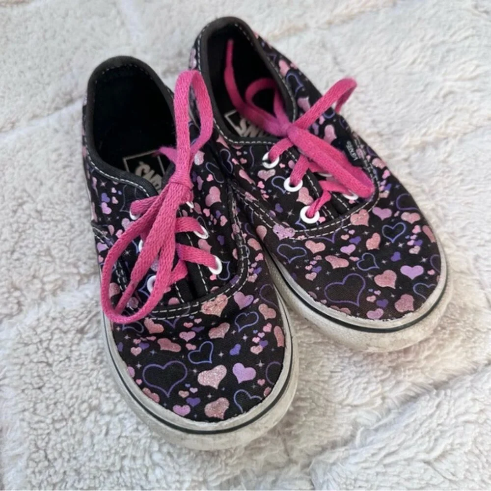 Vans | Black and Pink Heart Shoes | Size 8